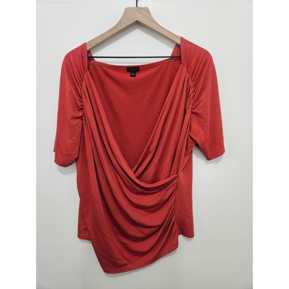 Ann Taylor Factory Womens XL Burnt Orange Ruched Surplice Draped Blouse Top